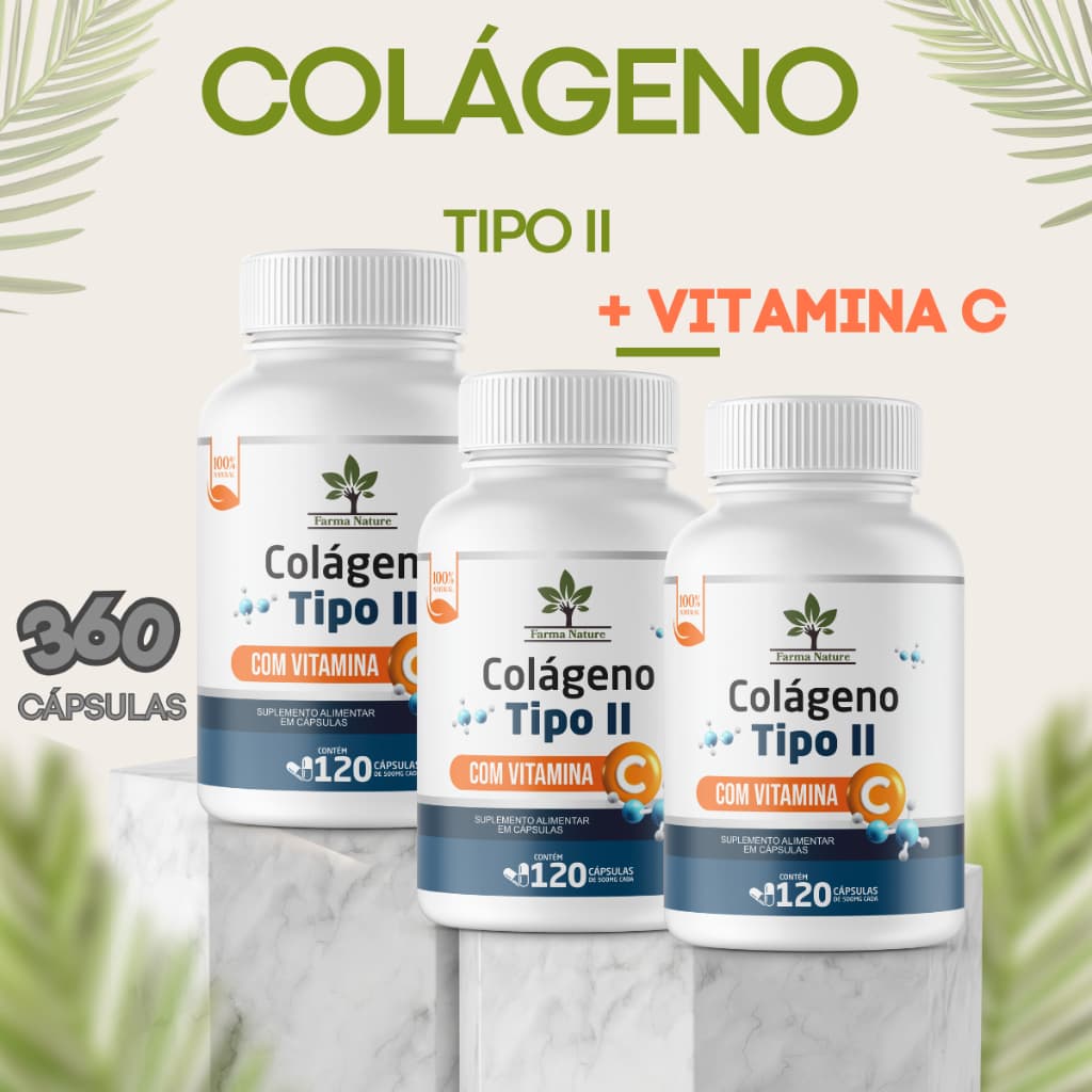 Suplemento Colágeno tipo 2 + Vitamina C 120 Cápsulas 500mg