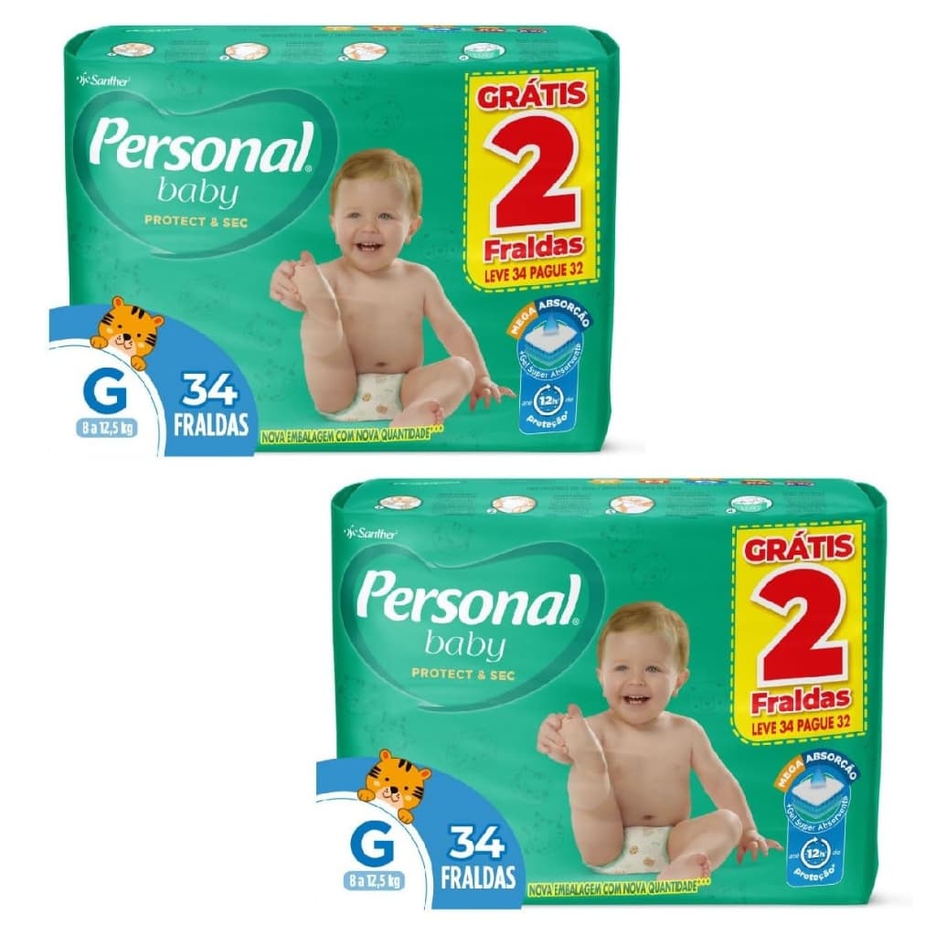 Kit 2ptes Fralda Personal Baby G 8 à 12,5 Kg -34un - Total 68 unidades MEGA AB.2