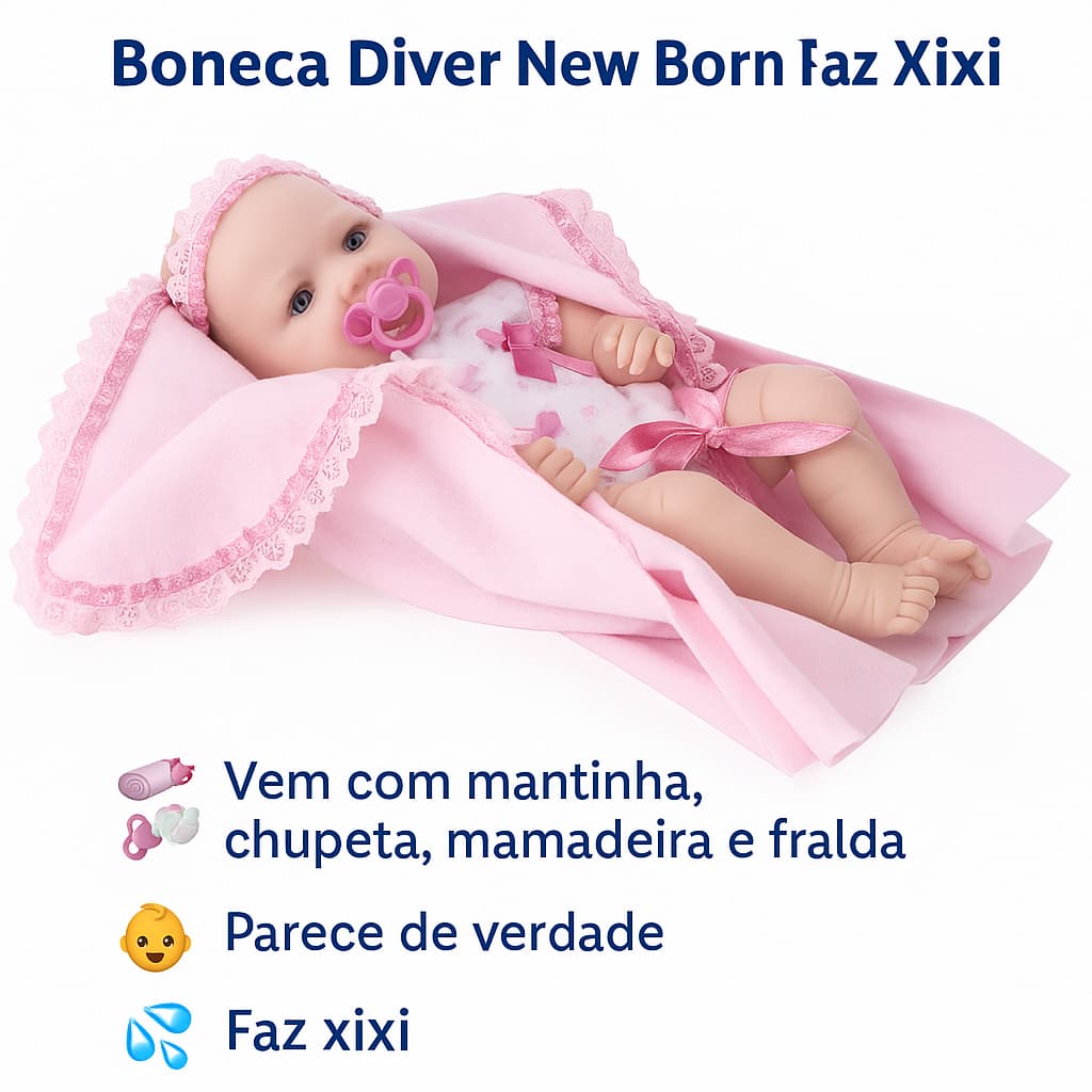Boneca Faz Xixi Bebê Reborn Menina Newborn Divertoys Com Mamadeira Fralda Chupeta De Verdade Recém Nascida Kit Acessório