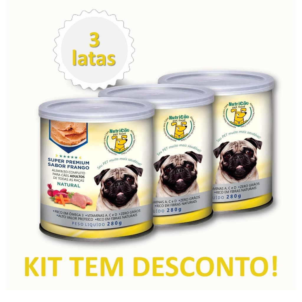 Kit Ração Úmida Patê Natural Cães Adulto Sabor Frango Maxima Saúde NutriCão Pet Food Ração Molhada