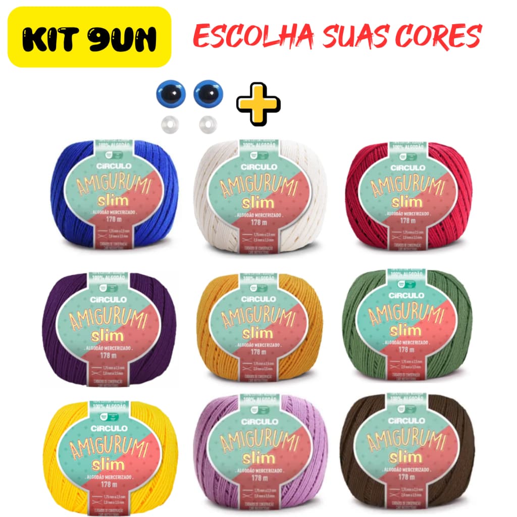 Kit 9 Linha Amigurumi Slim Fio Fino Algodão Novelo 178 Metros 100 cores Circulo 394 TEX Crochê Tricô