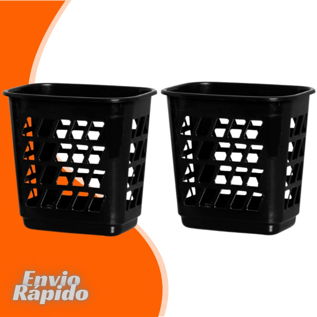 Kit 2 X Cesto Plástico Telado Retangular 10 Litros Organizador Multiuso Preto Cinza Quarto Cozinha