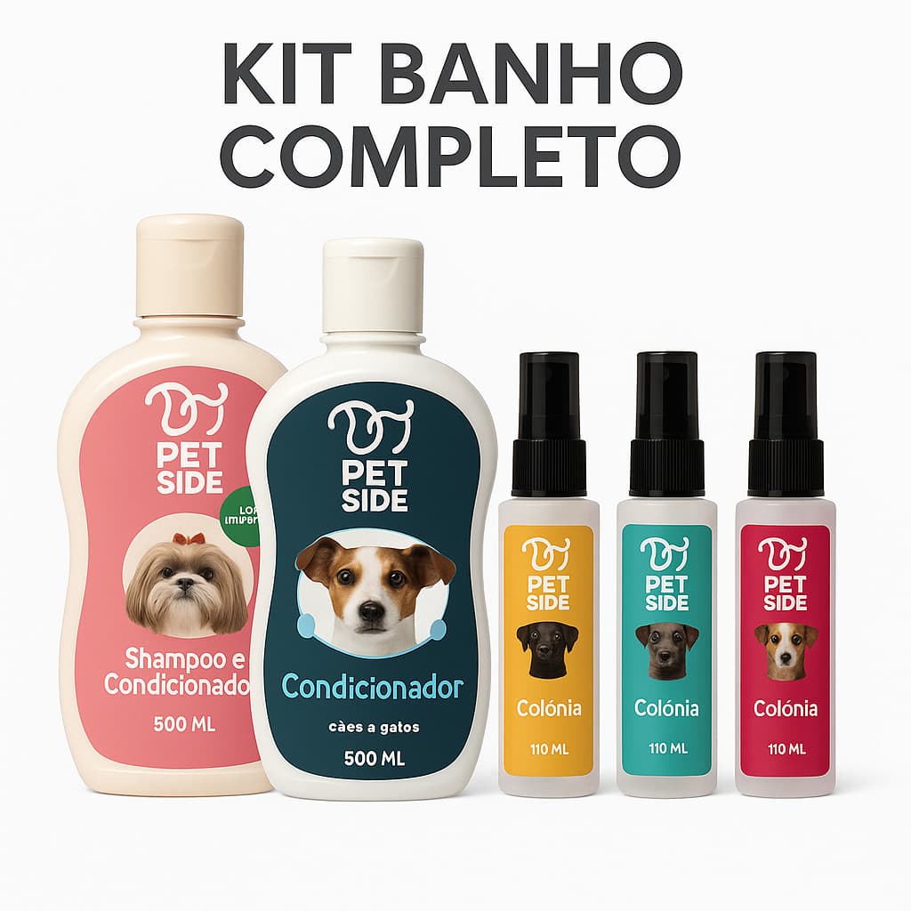 Kit Banho Shih Tzu Pet Side – Shampoo Antipulgas 500ml + Condicionador Hidratação  + Perfume para Cachorro shitzu shitsu