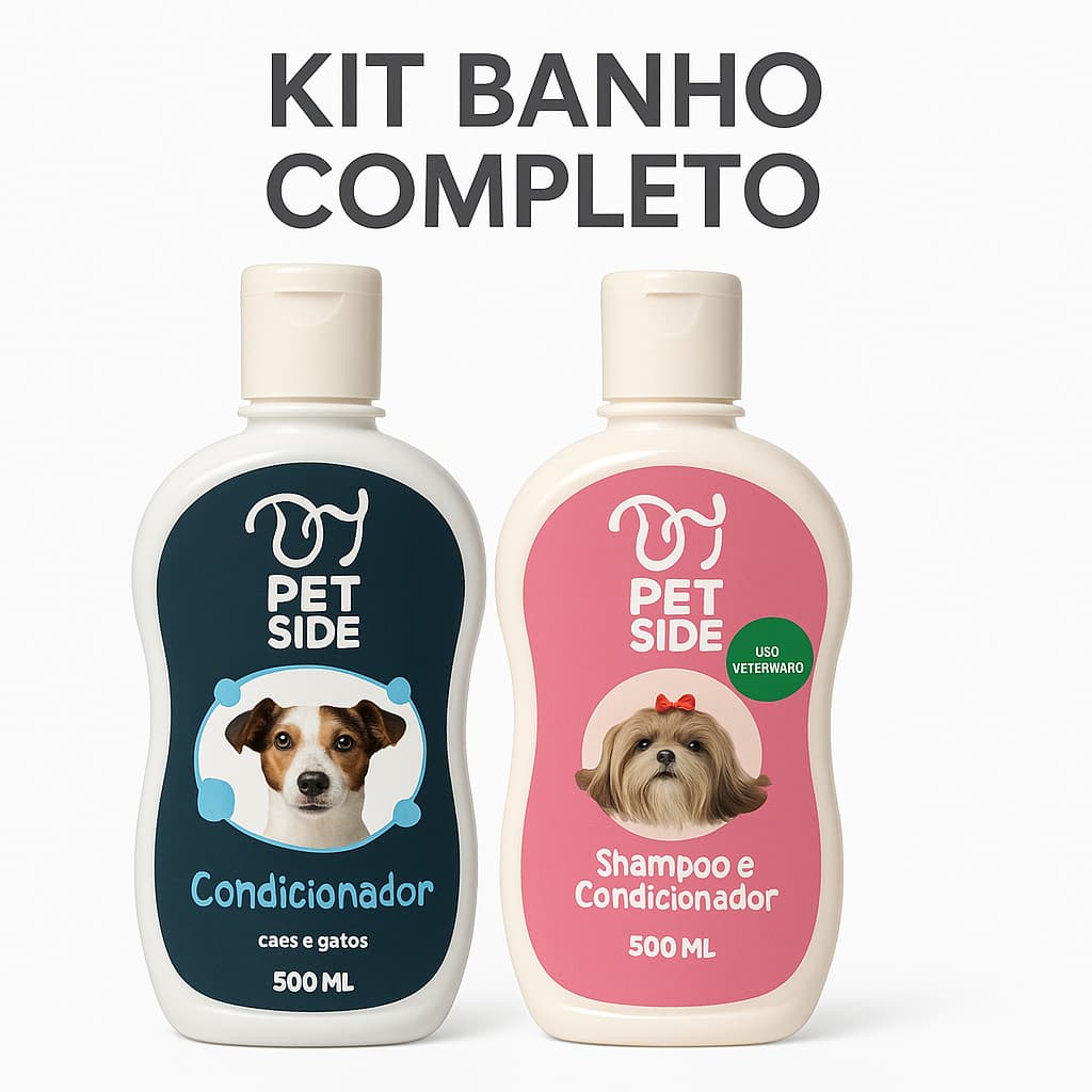 Shampoo e Condicionador Shih Tzu 500ml Pet Side para Cachorros e Gatos – Shitzu Hidratação Antipulgas Pelos Macio