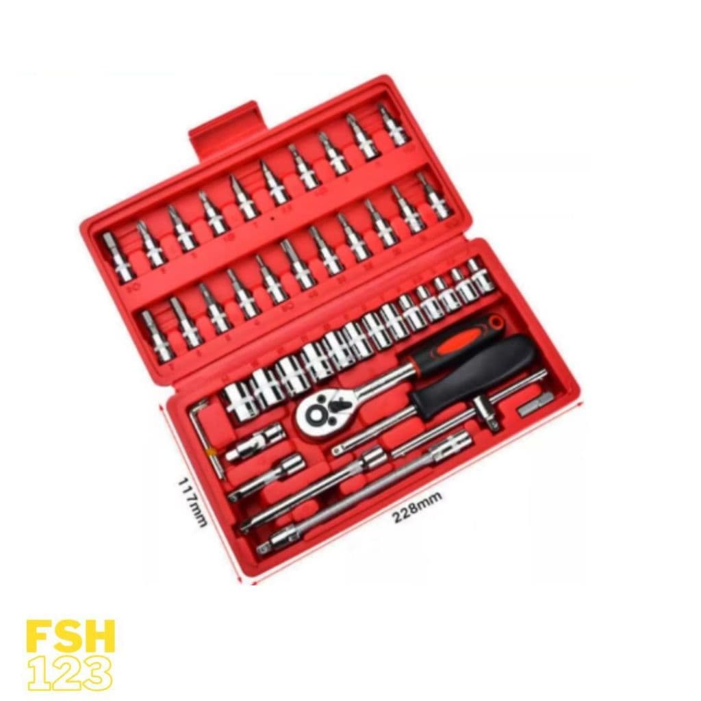 Kit De Ferramentas Chave 46 Peças Catraca Reversível Jogo de Soquetes com Maleta - FSH 123