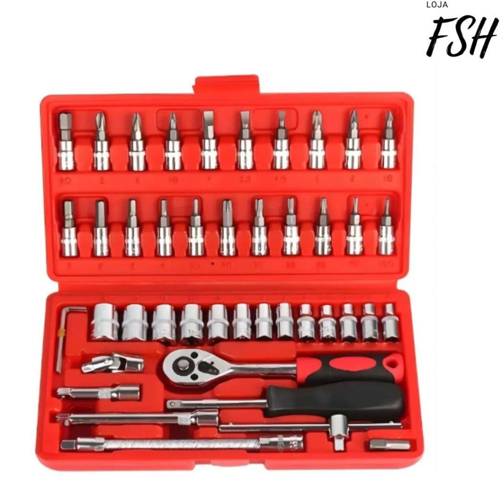 Kit De Ferramentas Chave 46 Peças Catraca Reversível Jogo de Soquetes com Maleta - FSH LOJA