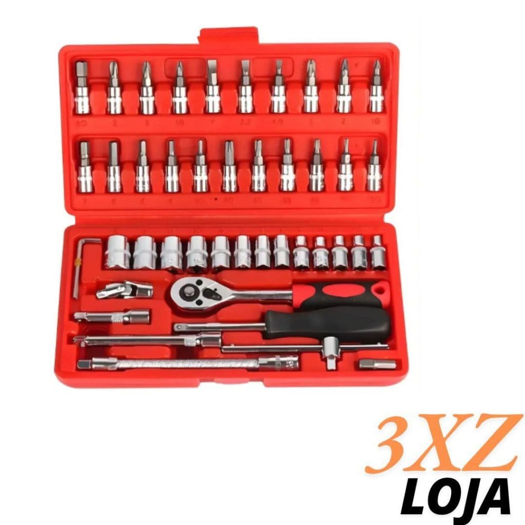 Kit De Ferramentas Chave 46 Peças Catraca Reversível Jogo de Soquetes com Maleta - 3XZ LOJA