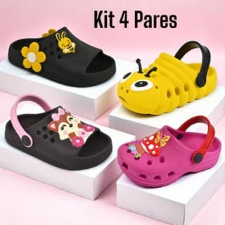 kit com 4 pares de calçados infantis para meninas. Confortável. Drika calçados