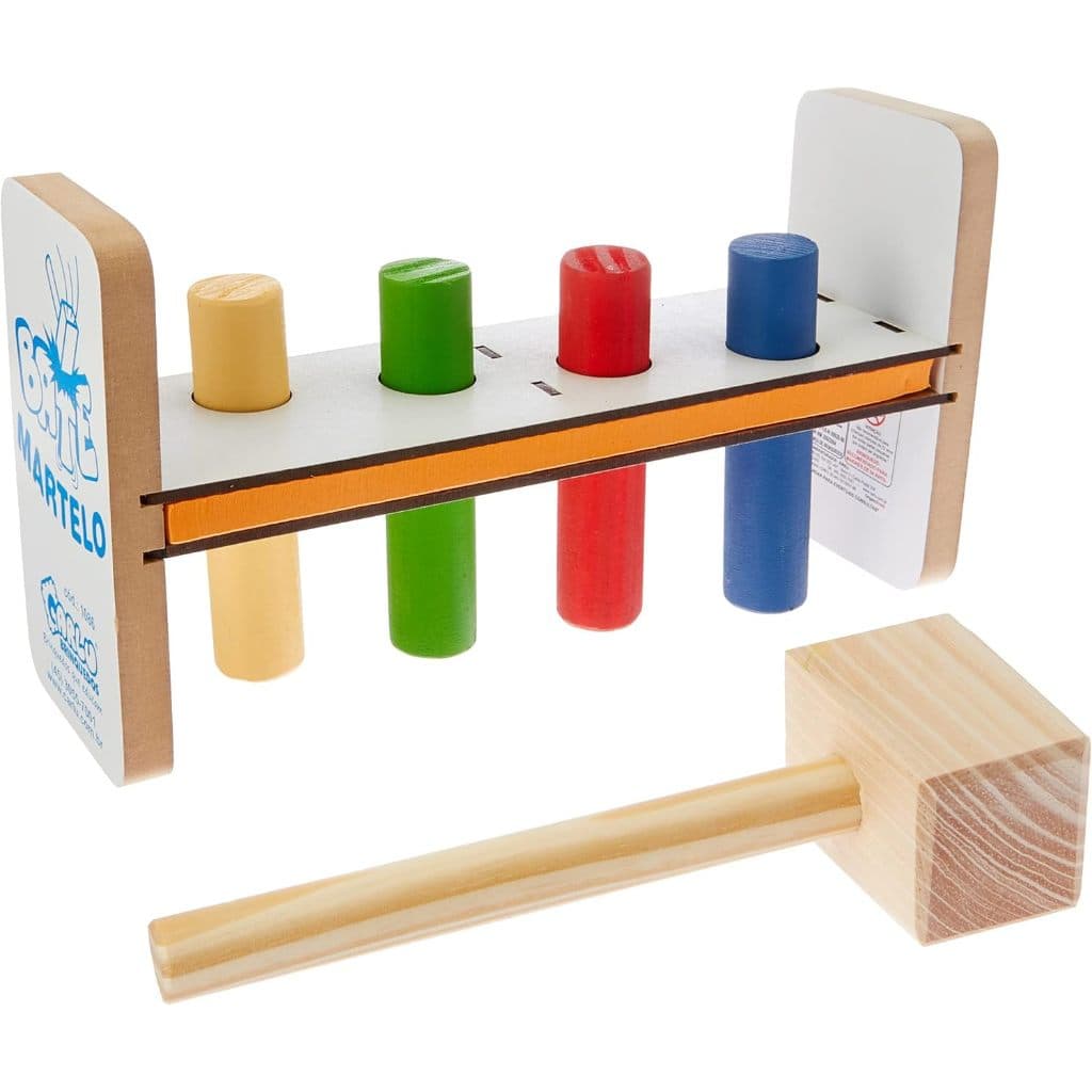 Bate Martelo Brinquedo Educativo em Madeira Carlú Brinquedos - 1086