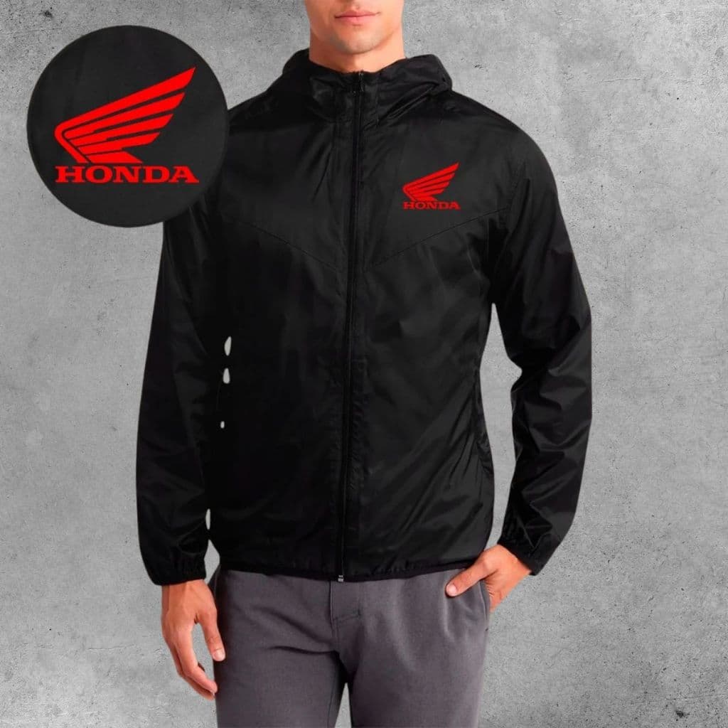 Jaqueta Corta Vento Masculina Honda Com Capuz Impermeável Moto Corrida Academia