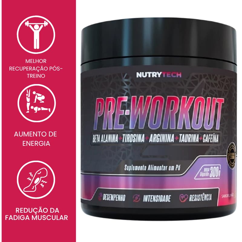 Pré Treino Beta alanina + Tirosina + Arginina + Cafeína Em Pó 300g NutryTech - Envio Rápido