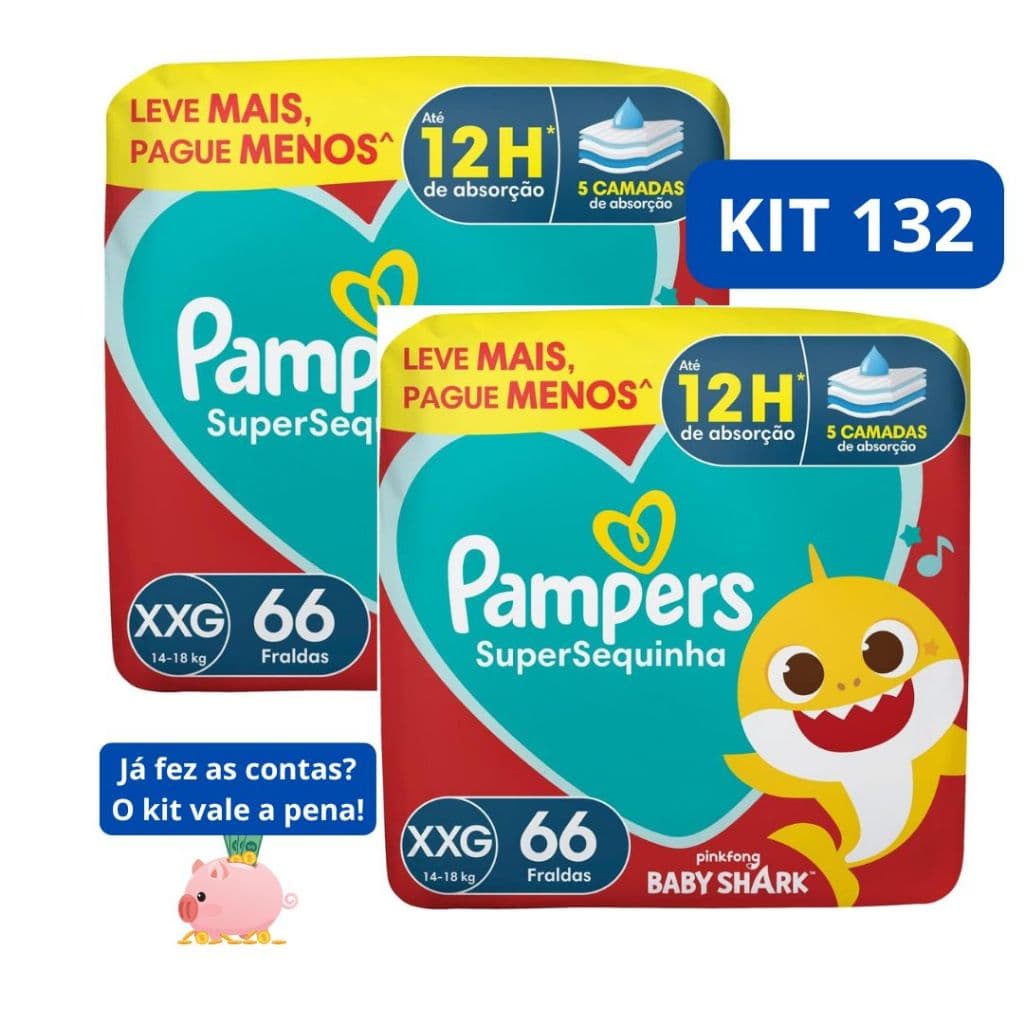 Fraldas Descartáveis Pampers Supersequinha - Tamanho XXG 66 unidades