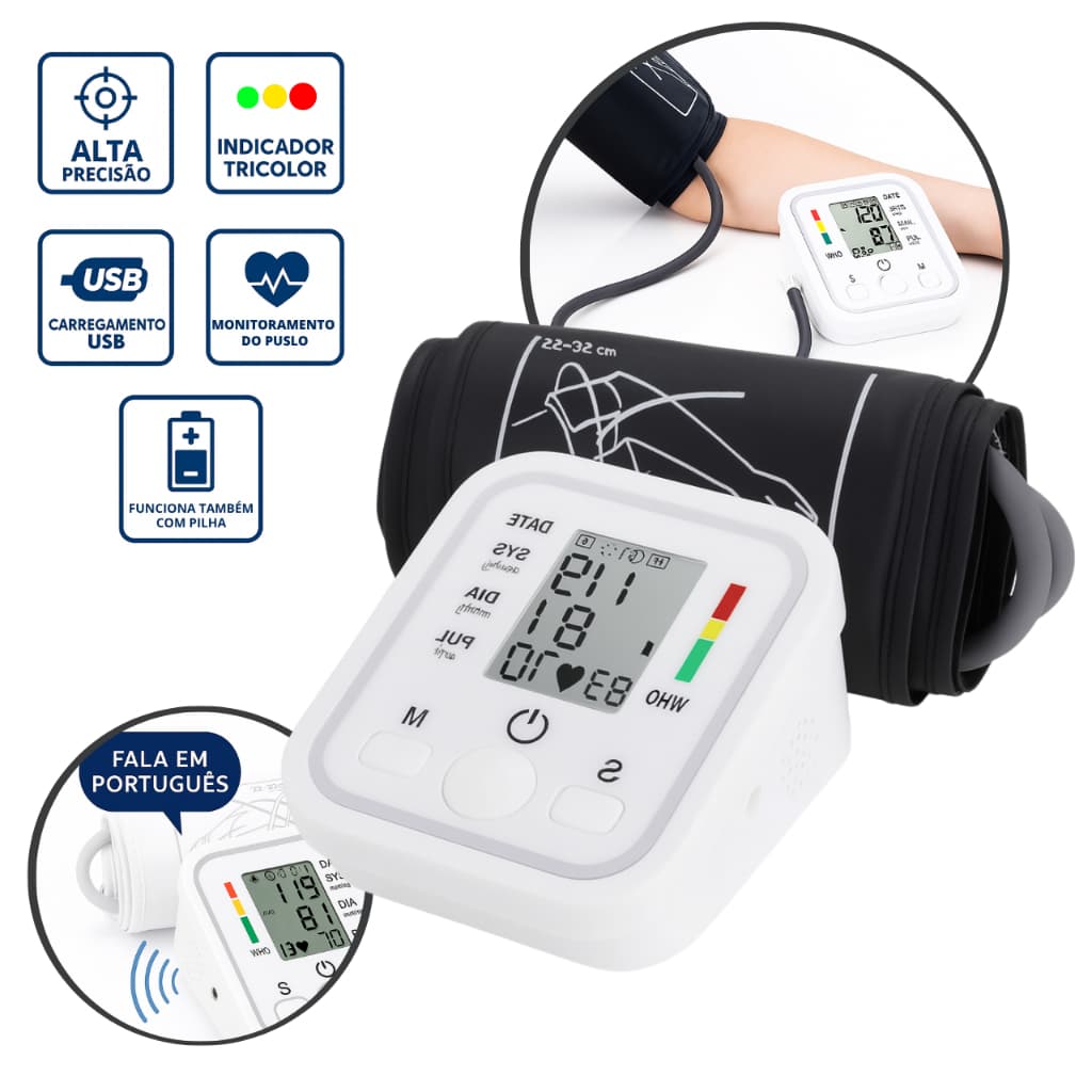 Medidor de pressão arterial Monitor digital aparelho manometro portatil esfigmomanometro automatico