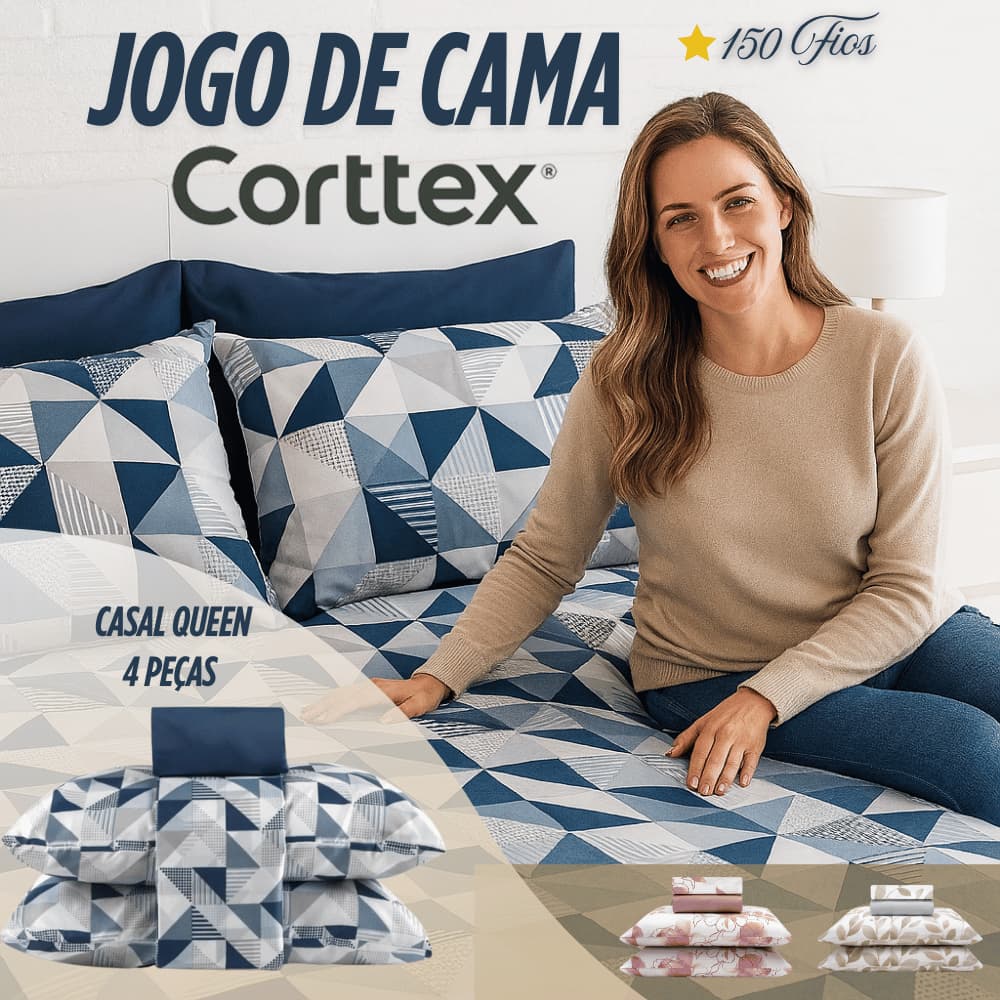 Jogo de Lençol 04 Peças Corttex 150 Fios Cama Casal Queen Estampado Color Art Premium