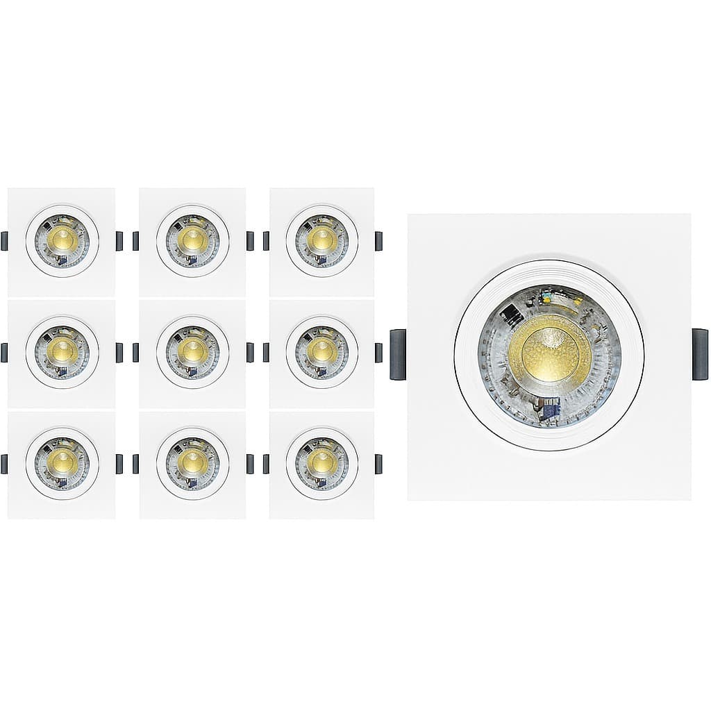 Kit 10 Peças Luminária Led Spot 3w 5w Quadrado Led Redondo Embutido Branco Quente 3000k Bivolt