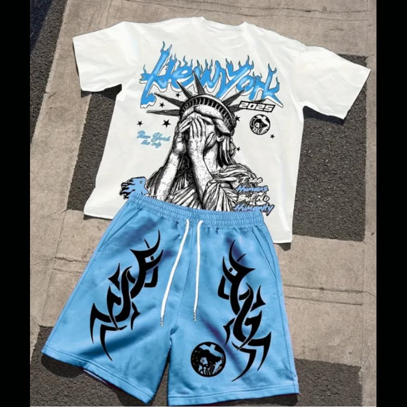 NewYork Unissex Conjunto Camiseta Short Moletom Camisa Basica Estilo hellstar Conjunto Top