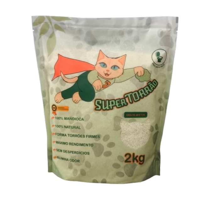 Areia de Gato Higiênica Sanitária Super Torrão 2kg Mandioca Biodegradável