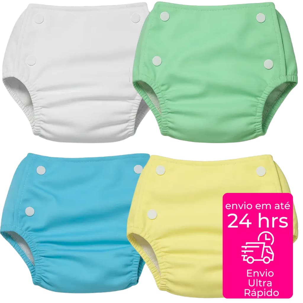 Pacote com 4 Fralda Plástica Calça Enxuta Reutilizável Ecológica Lisa para Bebê Infantil Desfralde