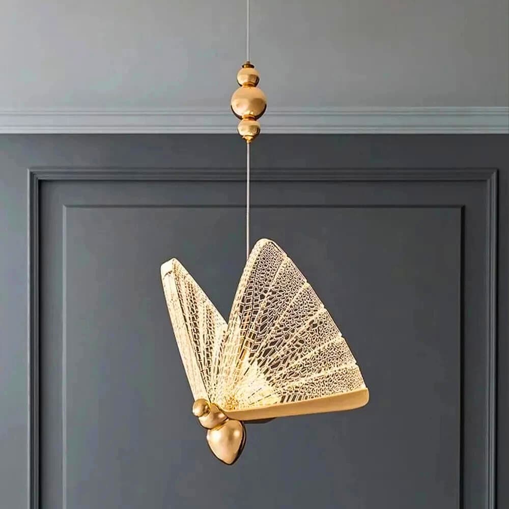 Luminária Pendente Borboleta 7w Dourado Prata  Led 3000k Bivolt Decoração Luxo Gold Decoração Lustre
