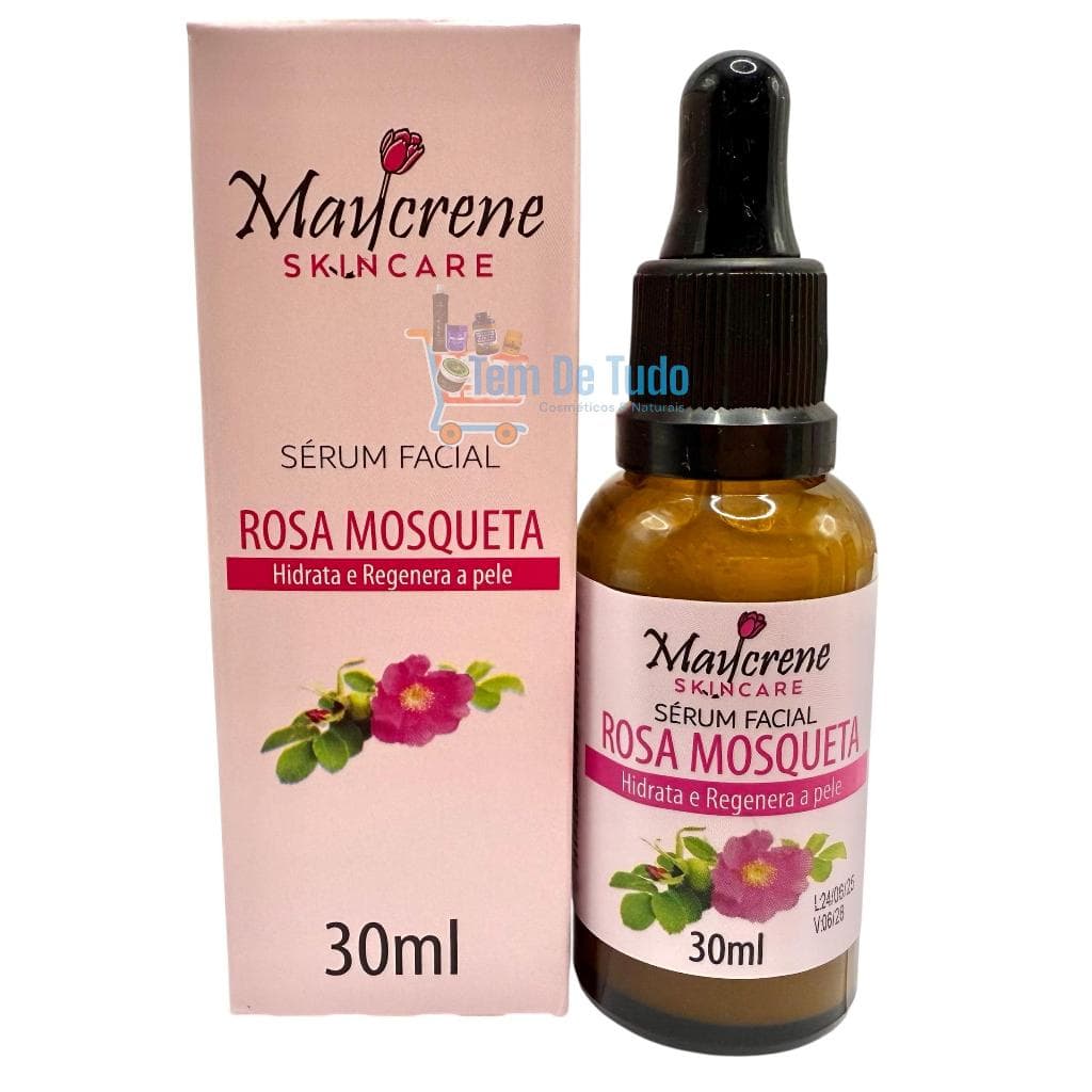 Sérum Rosa Mosqueta Maycrene 30ml Vegano Com Vitaminas A, C, E e Ômega 3,6,9