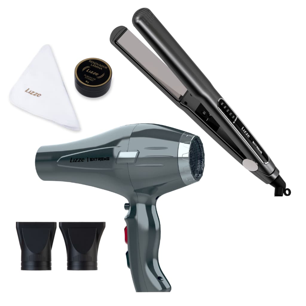 KIT Lizze Extreme Chapinha De Cabelo Profissional 480 + Secador De Cabelo Profissional + Polimento