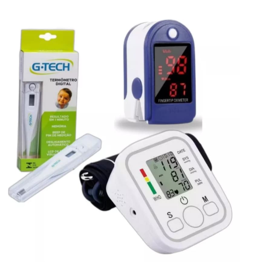 Kit termômetro digital clinico g-tech, + oxímetro pulso dedo + monitor de pressão de braço