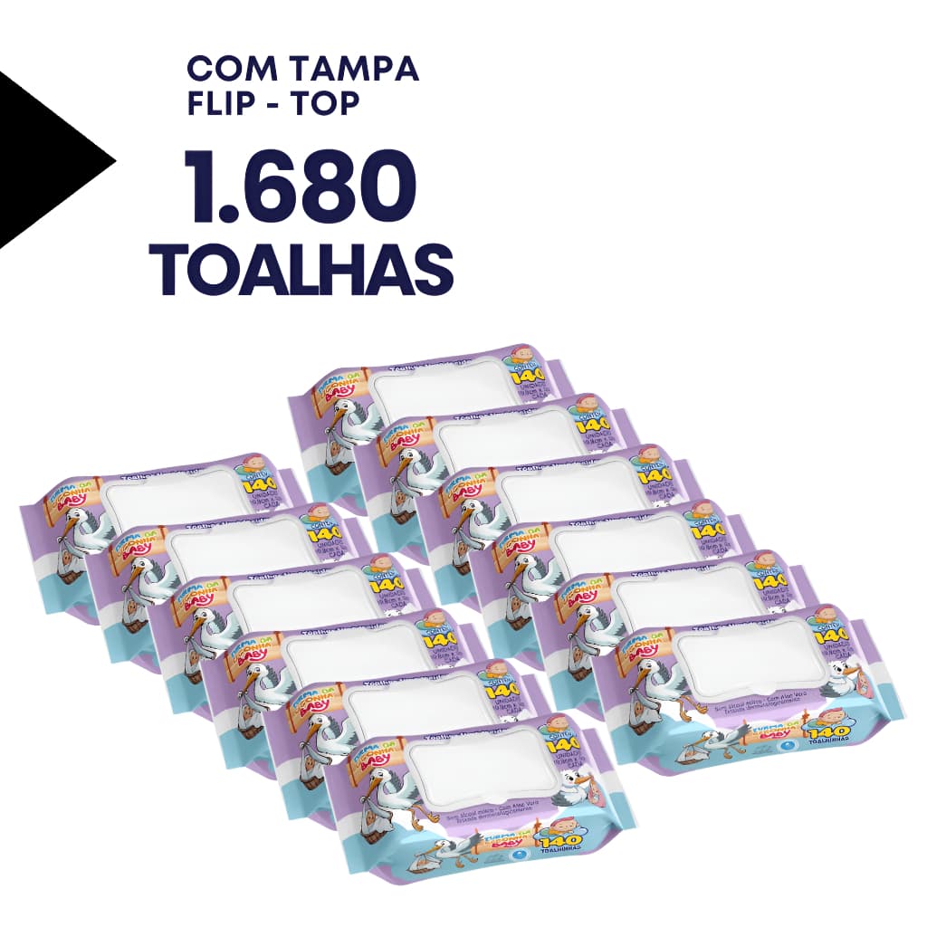 Kit 1680 Toalhinhas Umedecidas Turma da Cegonha Baby Lenn Lenços Toalhas Lencinhos Umedecidos