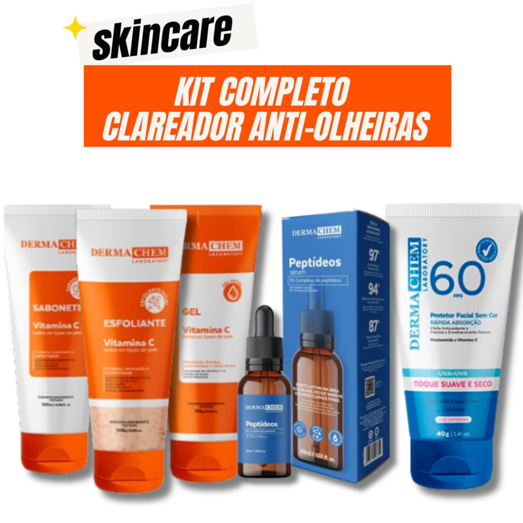 Kit Skincare Vitamina c Anti-idade Dermachem + Sérum Peptideos+ Protetor Solar s/cor 60FPS