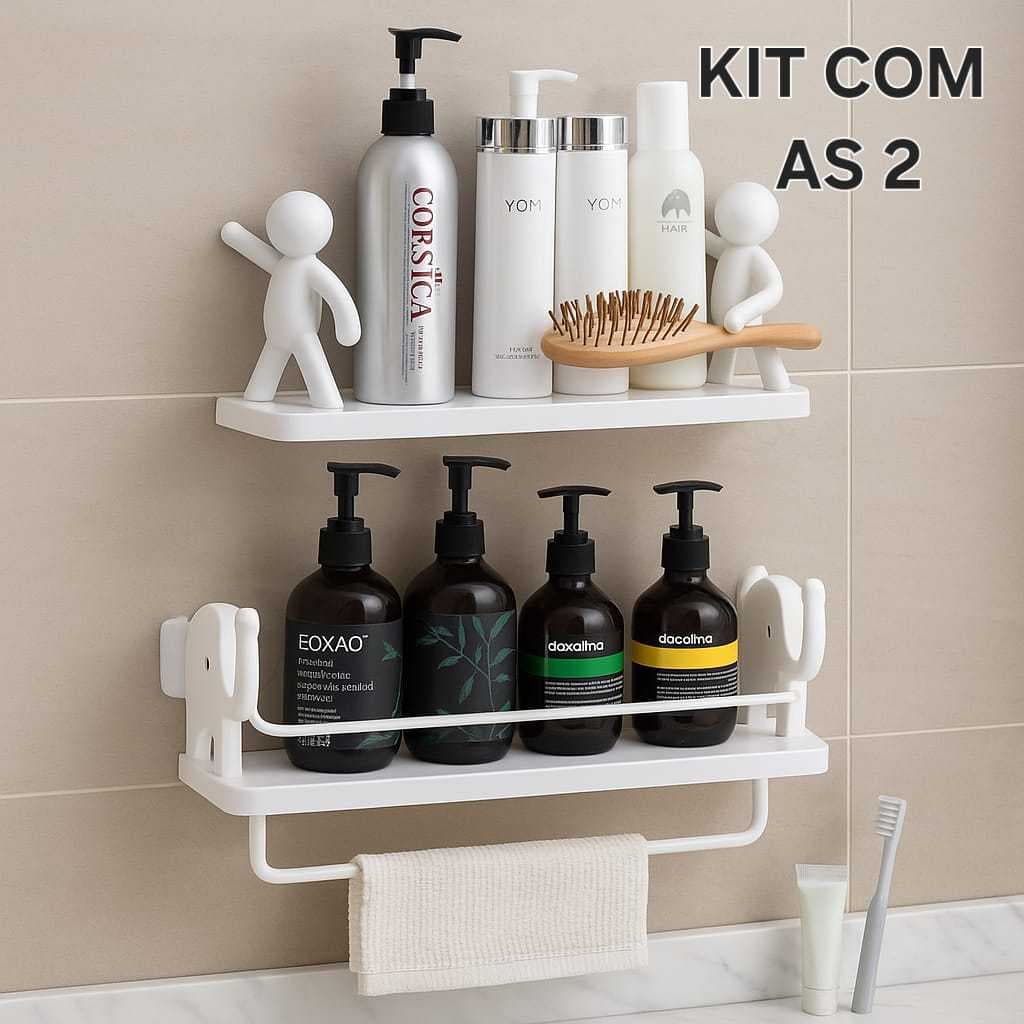 1 Prateleira Parede Elefantinho E 1  Prateleira Boneco Suporte  Multiuso  Cozinha Banheiro Decoração Sem Furos  Pratico