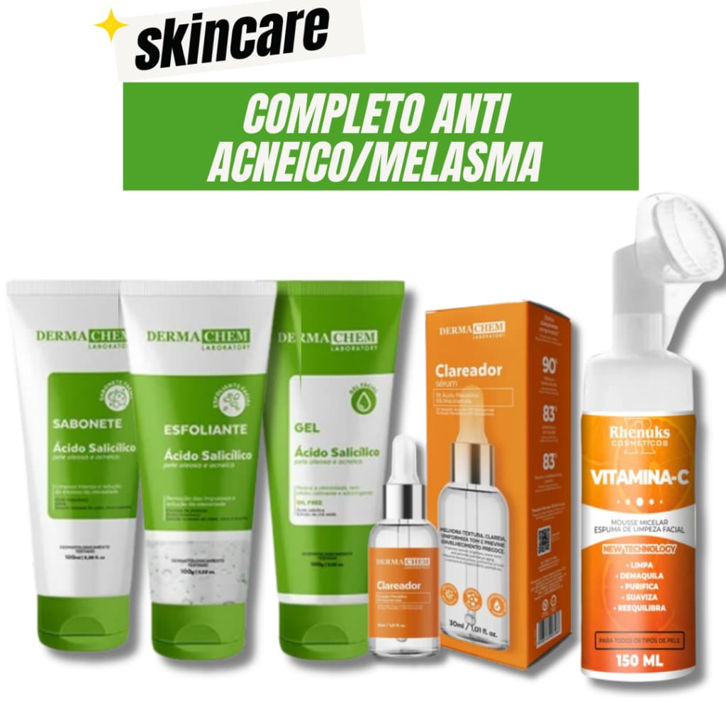 Kit Skincare Salicilico Anti Oleosidade Dermachem + Sérum Clareador de manchas + Mousse Vitamina C