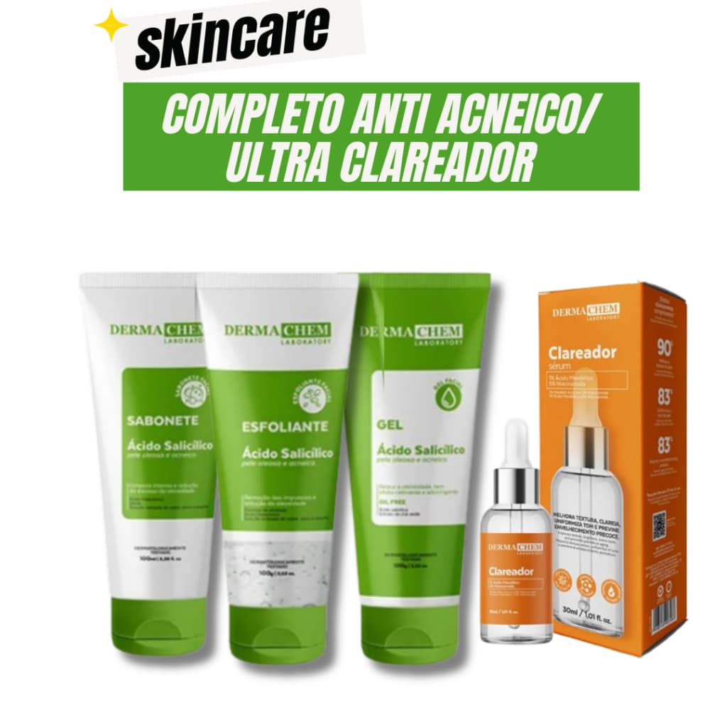 Kit Skincare Salicilico Anti Oleosidade Dermachem + Sérum Clareador de Manchas Anti-idade - 4 ITENS