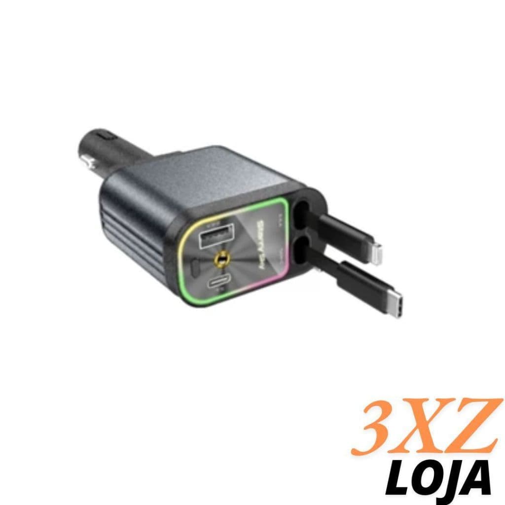 Carregador Veicular 120W Carregamento Rápido com LED 4 em 1carregador automotivo Androids iOS - 3XZ LOJA