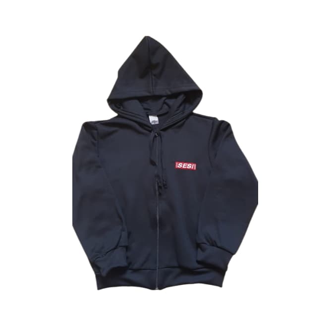 Uniforme Sesi Casaco Helanca Flanelada Preta Com Capuz e Logo Bordado