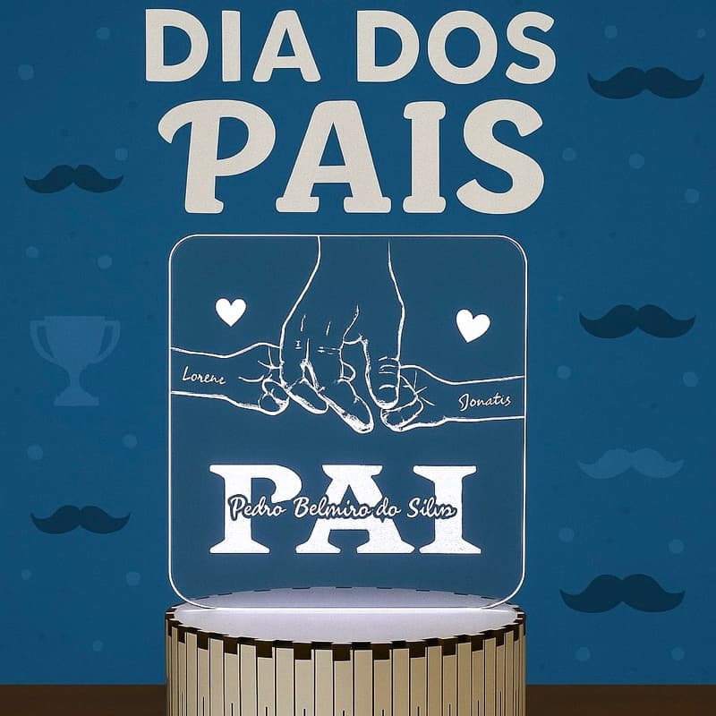 Luminária Personalizada para Pai com Nomes dos Filhos Presente Dia dos Pais Presente Pai Personalizado Luminária LED