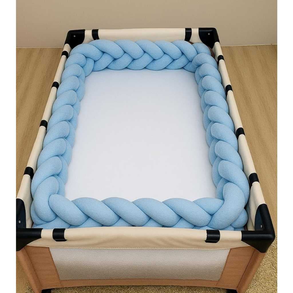 Kit Trança para Berço Desmontavel na Cor Azul Bebê 100% algodão Kit Berço Chiqueirinho 3,40m