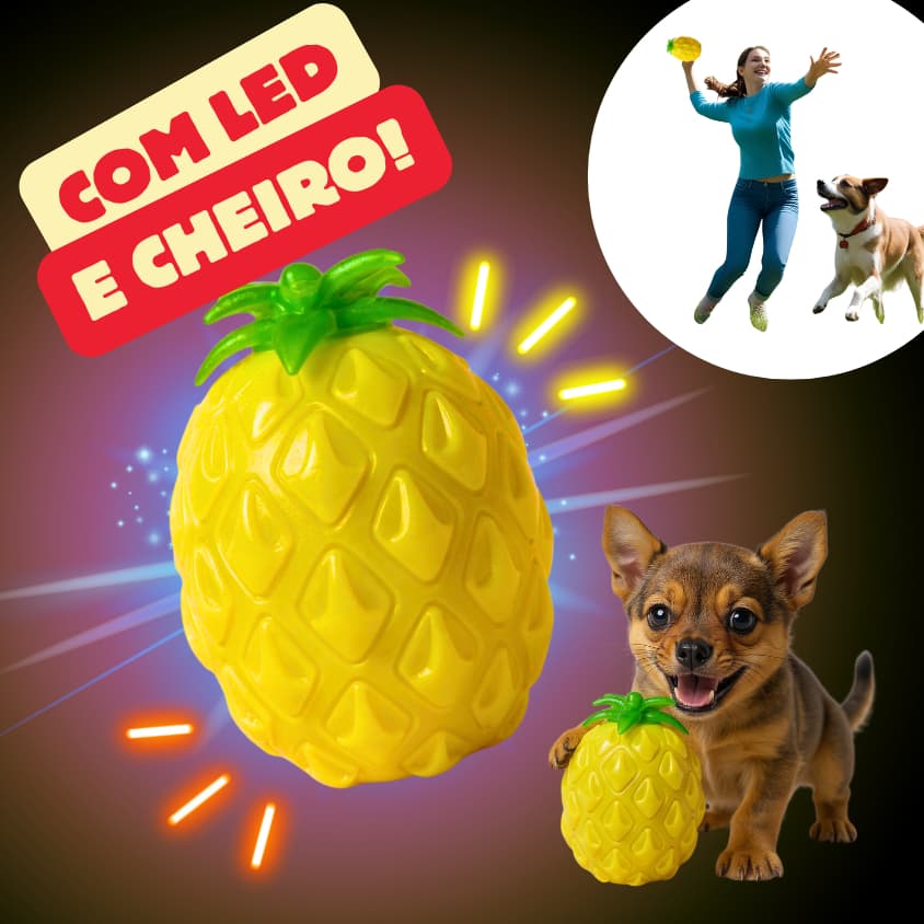 Brinquedo Abacaxi Interativo Luz Led Com Cheiro Cães Gatos Pet