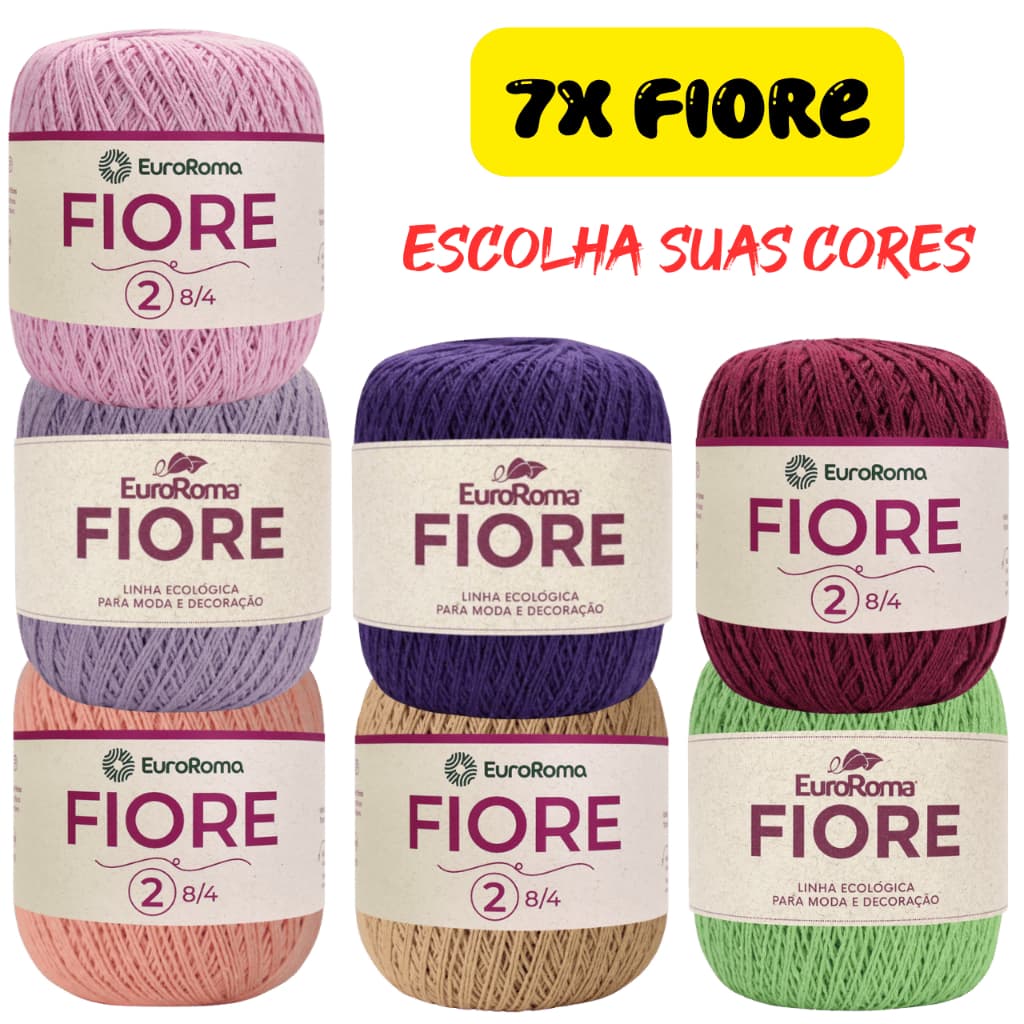Barbante Fino Fiore EuroRoma - Kit 7 Unidades de 500 Metros para Crochê Tricô Amigurumi Artesanato