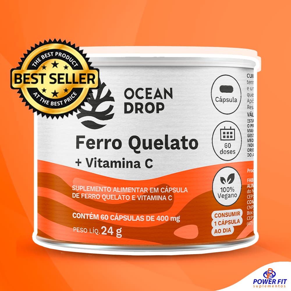 Ferro Quelato com Vitamina C 400mg 60 Cápsulas - Ocean Drop