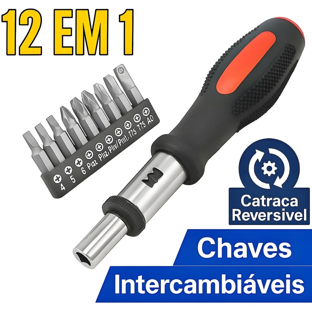 Jogo De Chave Catraca Multiuso 12 em 1 bitola 1/4 troya