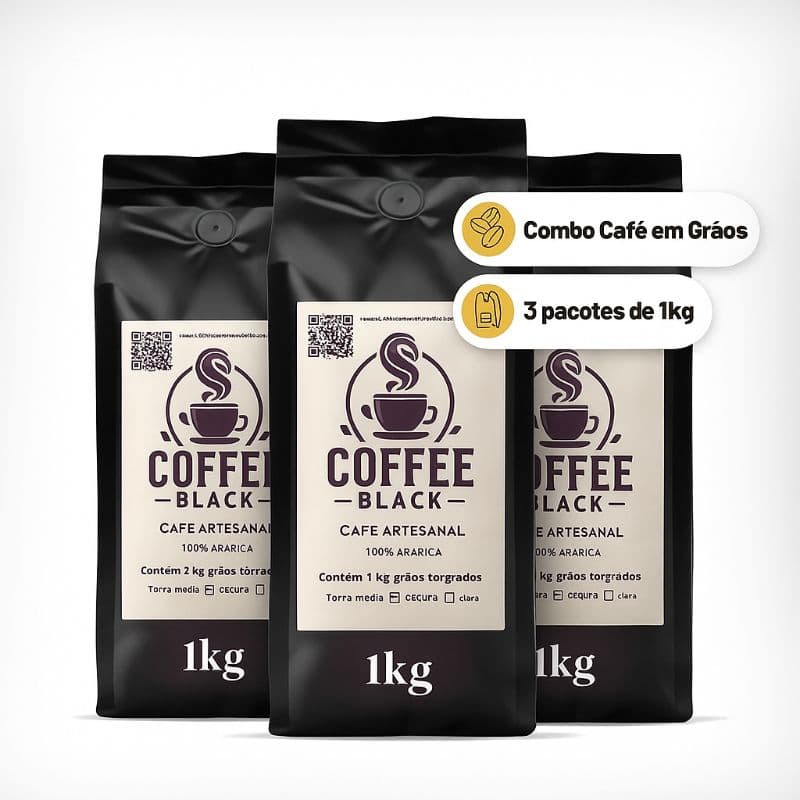 Kit Café Coffee Black especial 3 kg  em grãos torrados 100% arábica.