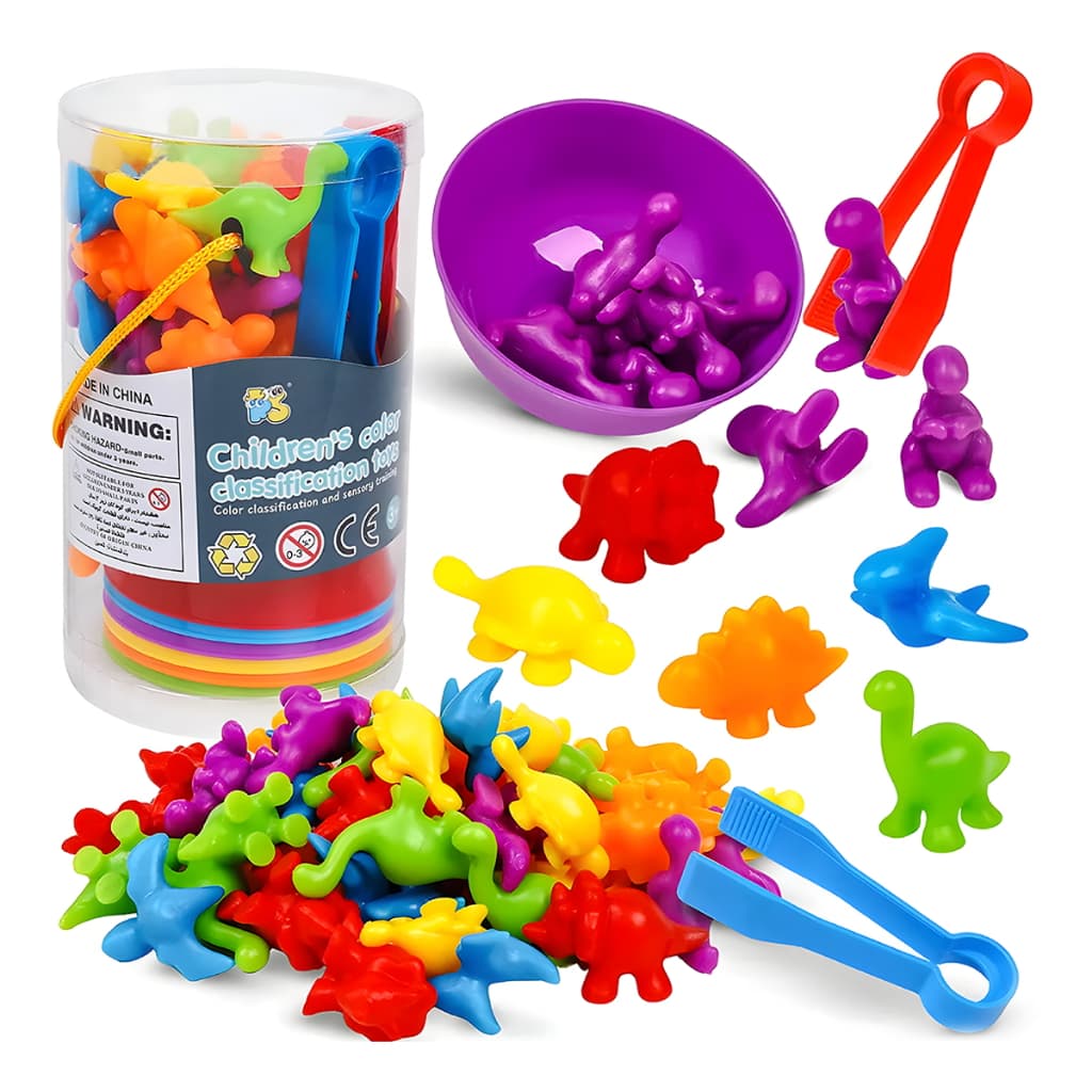 Kit Classificador de Cores Dinossauros Silicone Brinquedo Educativo 1-3 Anos
