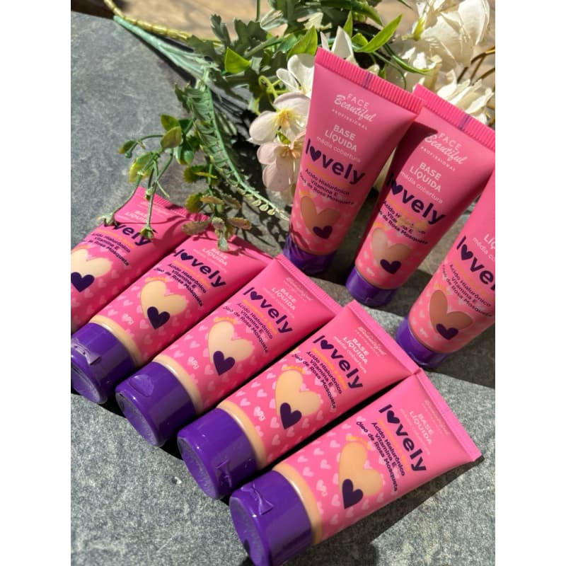 Base Líquida Lovely Face Beautiful 30g Média Cobertura Oil Free Longa Duração Maquiagem Profissional