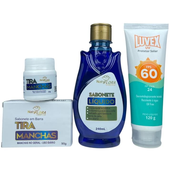 Kit Tira Manchas - NatyFlora com Protetor Solar Facial e Corporal 60 FPS - Luvex