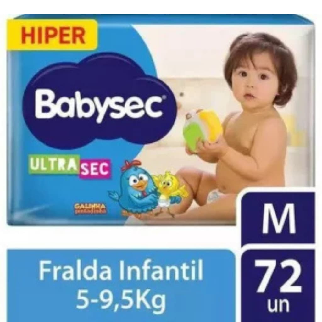 Babysec Fraldas Descartáveis Ultrasec Galinha Pintadinha, 68 Unidades, Tamanho M 5 - 9, 5 Kg, Babysec, Azul, M