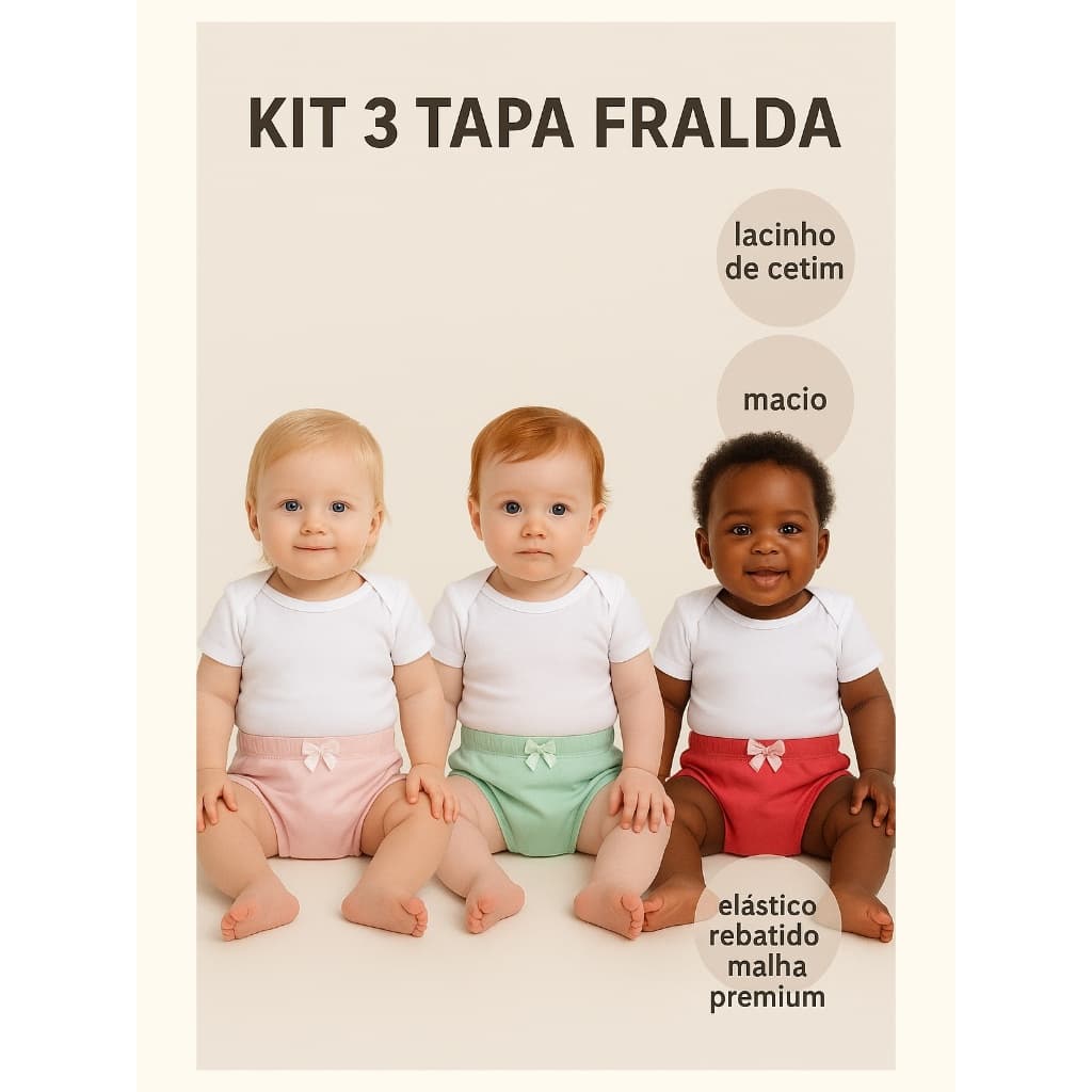 Kit 3 Tapa Fralda Bebe Suedine 100% Algodão Cor Sortida Menino Menina Verão Conforto Qualidade Tamanhos P ao 3