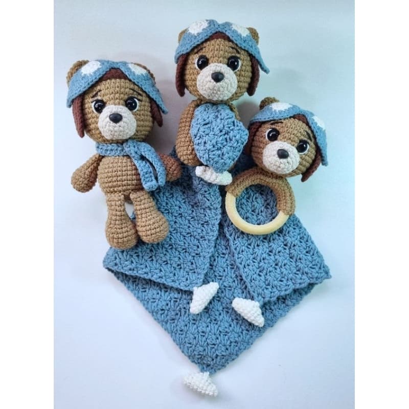 Kit Ursinho Aviador Bebê Amigurumi Crochê