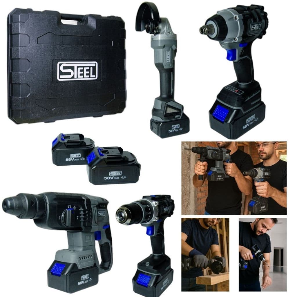 Kit 4em1 Completo Martelete+Lixadeira+Furadeira+Chave Impacto 58V 2 Baterias 4.0Ah ENVIO IMEDIATO