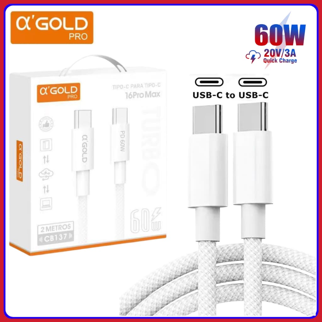 Cabo Tipo C- Tipo C Turbo 60W Carregamento super rápido original A’Gold Cabo PD Tipo c