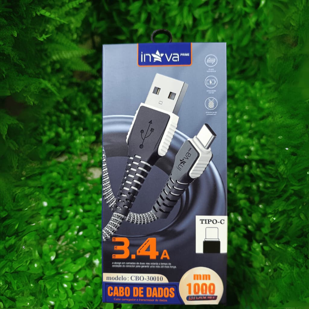 Cabo De Dados Carregamento Rápido USB Tipo C Reforçado 3.4A 1m Inova Original