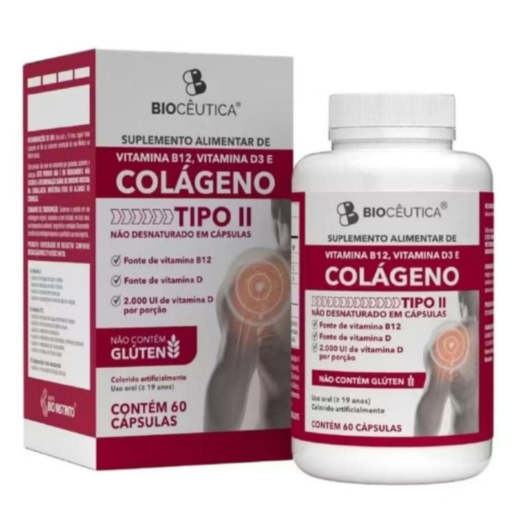 Suplemento Alimentar de  Colágeno Tipo II, Vitamina B12 e Vitamina D3  60 Caps - Bioceutica